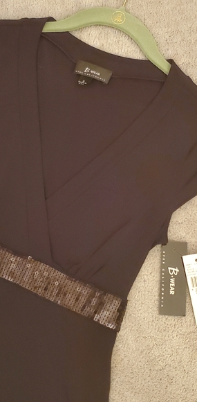 NWT, Black v-neck  tie back top with sequin band - Picture 2 of 3